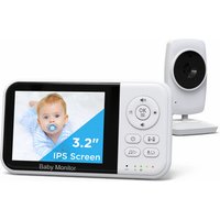 Babyphone mit Kamera und Nachtsicht, 3,2-Zoll-Bildschirm, 2-Wege-Audio-Temperatursensor, 2-facher Zoom, Schlaflieder, Fütterungserinnerung, 22 Stunden