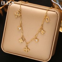 EILIECK Shiny Cubic Zirconia Chic Flower Necklace for Women Stainless Steel Delicate Premium Exquisite Collar Jewelry for Women