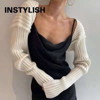 Pull Ultra court à manches longues pour femmes, automne-hiver, ample, tricoté, haut court, Cardigan Sexy, Streetwear, vêtements d'extérieur