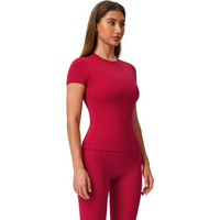Summer Yoga Top Women's Slim Fitness Running Top Tight-fitting Short Sleeve Round Neck Breathable Stretchy Gym Sports T Shirt