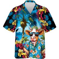 Funny Cool Cow Shirts Men's Clothing Lapel Button Shirt Hawaiian 3D Printed Casual Fashion Personality Pattern Trendy Blouse