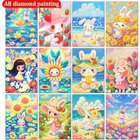 Cute Rabbit Diamond Painting Children's DIY AB Drill Diamond Mosaic 5D Cartoon Girl Cross Stitch Set Anime Art Home Decoration