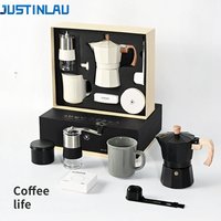 JUSTINLAU Manual Coffee Grinder Set Espresso Maker Moka Pot Bean Storage Jar Ceramic Cup Outdoor Camping Coffee Equipment Gift
