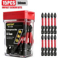 15-Piece Set of S2 Steel Anti-Slip Ph2 Phillips Bits, 50mm, Magnetic, Anti-Twist, High Hardness, with Flip-Top Hanging Storage Box, Impact Screwdriver Bits