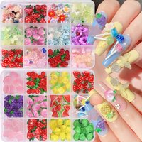 12Grids 3D Mixed Fruits/Lollipop/Flower Nail Charms Cherry,Strawberry,Watermelon Nail Art Decorations DIY Manicure Accessories &