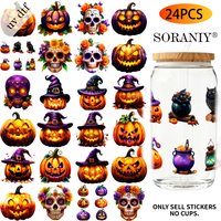 Autocollants de transfert UV DTF - 24 pièces/ensemble, thème Halloween, autocollants de transfert UV DTF 16OZ DIY