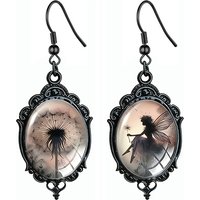 Gothic Style Black Fairy Angel Dandelion Glass Earrings For Women Punk Halloween Jewelry Gifts