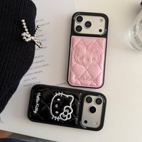 3D Cute Cartoon Sanrio Hello Kitty Embossing Leather Phone Case For iPhone 16 15 14 13 12 11 Pro Max Shockproof Hard Cover