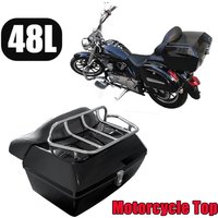 ABS Motorcycle Top Case 48L Scooter Tail Box for Electric Scooter with Rack Fits Two Full Face Helmets Soft Backrest