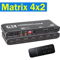 4K@60Hz HDMI Matrix Switch 4X2 Matrix HDMI Video Switcher with Splitter + Optical + 3.5mm Stereo Audio Extractor HDR HDCP2.2