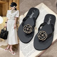 Women Camellia Flip-flops Shoes Black Flat Casual Beach Shoes 2025 Summer Peep Toe Comfort Outdoor Walking Sandal Chanclas Mujer