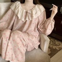 Women's New Round Neck and Large Lapel Lace Pajamas Set, Women's Floral Long Sleeved Pants, Loose Home Clothes Two-Piece Set
