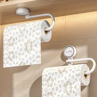 Suction Cup Roll Paper Towel & Plastic Wrap Holder,No Drill Adhesive Wall Mount,Space-Saving White Plastic Organizer for Kitchen