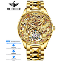 OUPINKE 3176 Mechanical Men Watch 3D Golden Dragon Top Luxury Watch Ruby Tourbillon Automatic Watch Waterproof