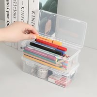1-6pcs Clear Storage Pencil Box Large Capacity Plastic Organizer Storage Boxes For School Bulk Stackable Design Office Supplies