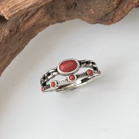 925 Sterling Silver Rings For Women Simple Minimalist Red Stone Open Finger Ring Fashion Band Female Bijoux Birthday Gift