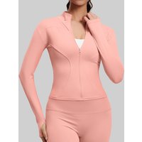 Women's Slim-Fit Long Sleeve Jacket Breathable Yoga Fitness Running Adjustable Hood Zipper Closure Outdoor Sports Running Jacket