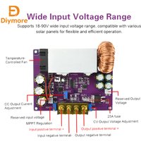 DC 18-90V 800W 0-25A DC-DC Adjustable Voltage Reduction Module MPPT Solar Charging Controller Lithium Battery Storage Universal