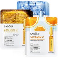 10pcs SADOER 24K Gold Vitamin C Hyaluronic Acid Face Mask Facial Moisturizing Firming Hydrating Facial Masks Skin Care Products