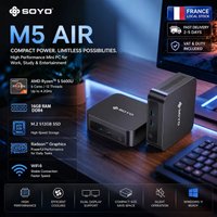 SOYO M5 AIR Mini PC AMD Ryzen 5 5600U CPU (tot 4,2 GHz) DDR4 16GB RAM 512GB M.2 SSD 4K Triple Display WIF6/BT5.2 Mini-computers