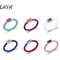 Laya 925 %100 Sterling Silver Synthetic Color Crystal Fashion Finger Ring For Women Charm Jewelry Handmade Enamel 2024
