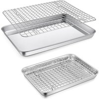 Baking Sheet and Rack Set, 304 Stainless Steel Cookie Sheets Oven Baking Pans Trays with Cooling Racks for Cooking,Easy to Clean
