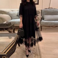 Customized Saudi Arabia Evening Dress Formal A-Line Crew Neck Ankle Length Party Dress Classic Lace Short Sleeves Celebrity Gown
