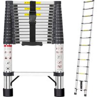 Drabina teleskopowa 4,4/3,8/3,2/2,6 m, drabina rozkładana, wzmocniona drabina ze stali nierdzewnej, składana, udźwig 150 kg, drabina bezpieczeństwa