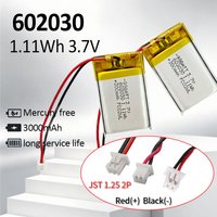 3.7V JST 1.25 li-Polymer Battery 300mAh 2pin 602030 Lithium Batteries for Bluetooth Ear Charging Case Smart Bracelet Door Lock