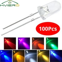 100X F5 5mm Round White Red Green Blue Yellow Pink Water Clear Diode Led Super Bright Ligte Emitting Diodes 6000-6500k Lamp Bulb