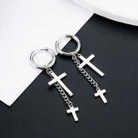 Cross Chain Punk Rock Men Women Hip-hop Black Stainless Steel Piercing Hoop Street Pop Earring Male Trendy Accessories Jewelry