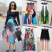 Spring and Summer Printing Pattern Elastic Pleated Skirt Women's Clothing Medium and Long A-shaped Skirt Skirt