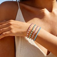 Women's Cubic Zirconia Chain Bracelet, Colored 3mm Thin Tennis Chain, Ladies Bridal Jewelry Gifts Wholesale