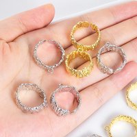 2pcs Metal Embossed Hammered Adjustable Ring Bases with Loops for DIY Ring-Bracelets Pendant Ring Jewelry Making Accessories