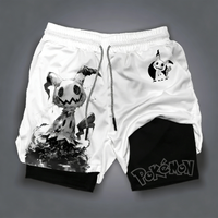 Pok É Mon Anime Pikachu Gengar Peripheral Double-layer Shorts 2026 Summer Men's Fitness Fashion Breathable Cotton Sports Pants