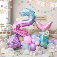 36pcs Mermaid Tail Balloon Number Mermaid Theme Shell Children Birthday Party Celebration Scene Decoration Digital Foil Balloon