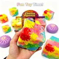 Cheese Stress Relief Squishy Cube Sensory Fidget Cube Anti-Anxiety Squeeze Object For Focus ADHD blind box gift Birthday Gifts