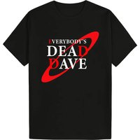 Men's Black Cotton T-shirt with Red Dwarf Star Pattern and "Everyone's Dead Dave" Lettering - Casual Science Fiction Fans Tee