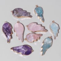 1pc Natural Amazonite Amethysts Rose Pink Quartz Pendant Angel Wing Charm Pendants Crystal For Jewelry Making Finding Handmade