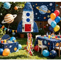 1PC/Box Pull String Rocket Ship Pinata Outer Space Party Decorations for Astronaut Themed Birthday Space Themed Party Supplies