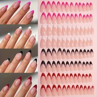 24pcs Almond French Tip Press On Nails 4 Colors Set Glossy Nude Fake Nails Reusable Full Cover Nail Tips for Women