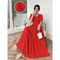 Women's Polka Dot Puff Sleeve Dress
