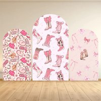 Pink Cowboy Boot Arch Backdrop Cover Bow Star Print Outdoor Garden Arch Cover Western Cowgirl Theme Party Decoration Background