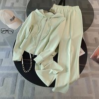 Women's New Casual Women's Hooded Cardigan Top Wide Leg Pants Set