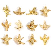 DoreenBeads 1 Piece 3D Angel Brass Religious Charms Gold Color Metal For Diy Necklace Jewelry Pendants Making Accessories