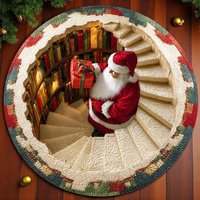 Christmas Santa 3D Round Rug Printed Illusion Carpet Holiday Decoration Xmas Tree Living Room Santa Xmas Decor Xmas Holiday Rug