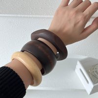 New Ethnic Style Vintage Punk Coffee Wood Bangles Fashion Hip Hop Round Geometric Wide Bangles Women Bracelet Retro Jewelry