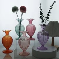 Nordic Simple Color Stripe Glass Vase Flower Arrangement Art Decorations Flower Plant Container Living Room Desktop Decor