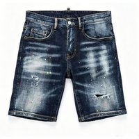 Retro Graffiti Ripped Denim Shorts Men's Spandex Stretch Jeans Summer Knee Length American Streetwear Y2K Hole Jorts