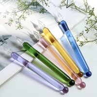Single Colorful Transparent Glass Dip Pen Student Sign Writing Pen Vintage Glass Ink Stationery Gift For School Office Daily Use